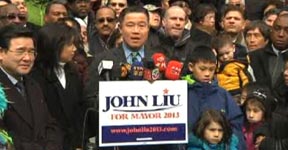 John Liu at the steps of City Hall in downtown Manhattan.
