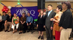 En el restaurante El Paraiso, Nayive Núñez-Berger, de traje negro, el contralor John Liu, Bibiana Parecki y Edna White. Foto Javier Castaño 