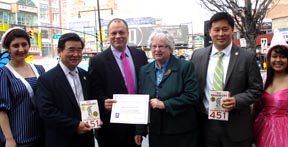 Linda Demirdjian - CUNY- Queensboro Community College; NYC Council Member peter Koo; Queens Library President and CEO Thomas W. Galante; State Sen. Toby Ann Stavisky; Assembly Member Ronald Kim; Catherine Meridith, CUNY - Queensboro Community College.