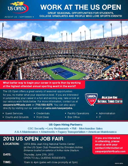 US Open jobs 2013