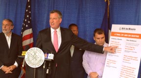 NYC Public Advocate and Mayor candidate Bill de Blasio talking about how to protect small businesses from the Department of Consumer Affairs. 
