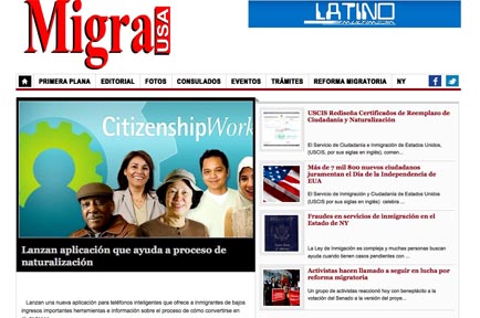 Esta es la primera página del portal Migra USA. 