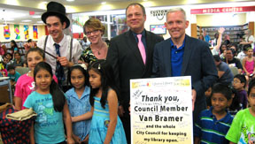 Mario The Magician, Hilary McAndrew Plate of Lincoln Center, Thomas W. Galante of Queens Library and NYC Council Member Jimmy Van Bramer