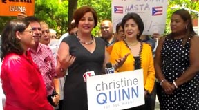 Christine Quinn, center, and Silla Calderón wearing yellow. 