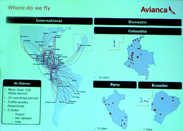 La imagen ilustra las ciudades a las que viaja Avianca.