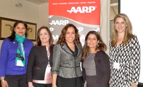 Directivos de AARP, desde la izquierda, Chaunda Ball, directora de comunicaciones, Beth Finkel, Mónica Cortés-Torres, Yvette Martínez y Charlotte S. Castillo. Foto Javier Castaño