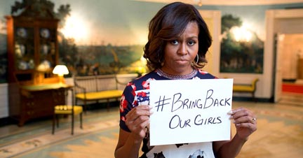 La Primera Dama, Michelle Obama, exigiendo el regreso de las niñas en Nigeria. Foto Casa Blanca