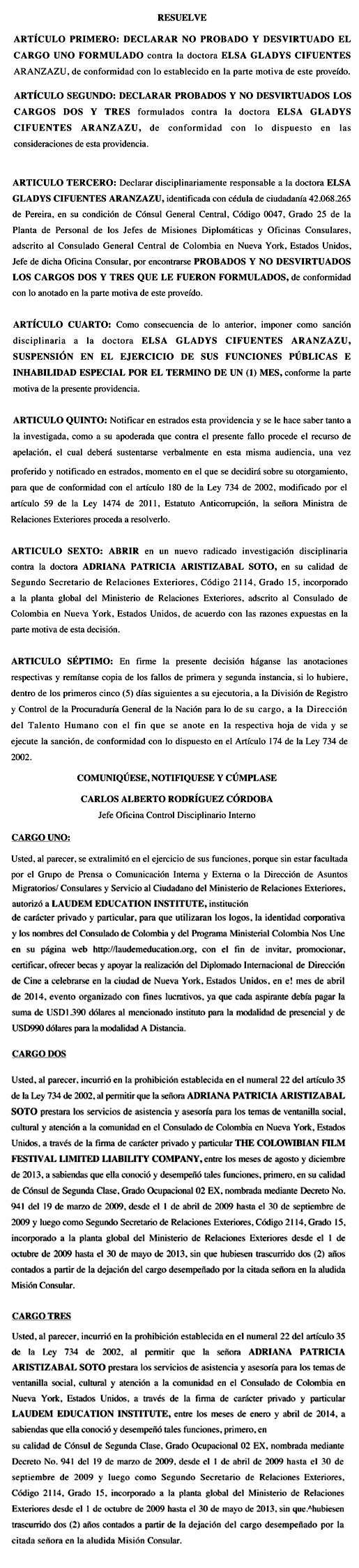 Consul Cifuentes fallo