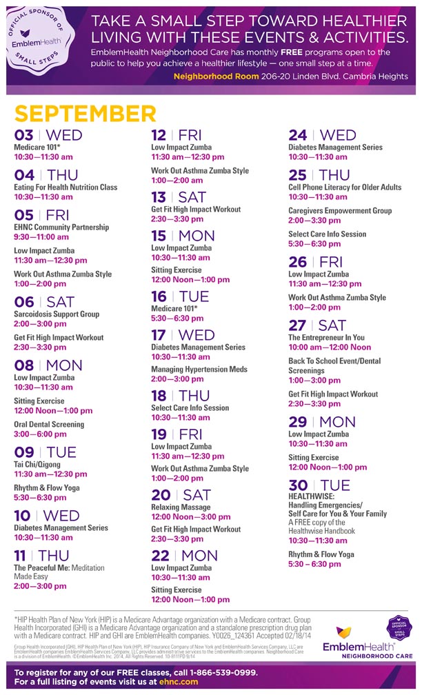 EmblemHealth calendar Sep