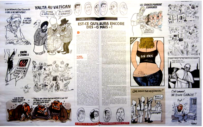 Páginas interiores de la publicación Charlie Hebdo.