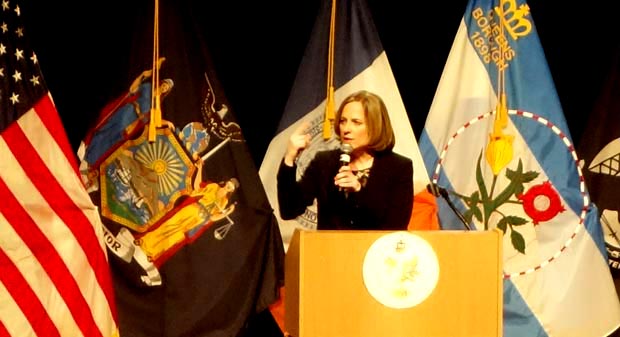 La presidenta de Queens, Melinda Katz, en el Auditorio Colden del Queens Colleges el jueves de esta semana.