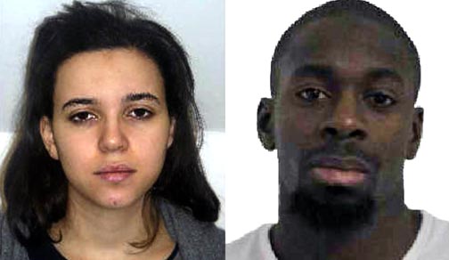 Hayat Boumeddiene (L) and Amedy Coulibaly (R)