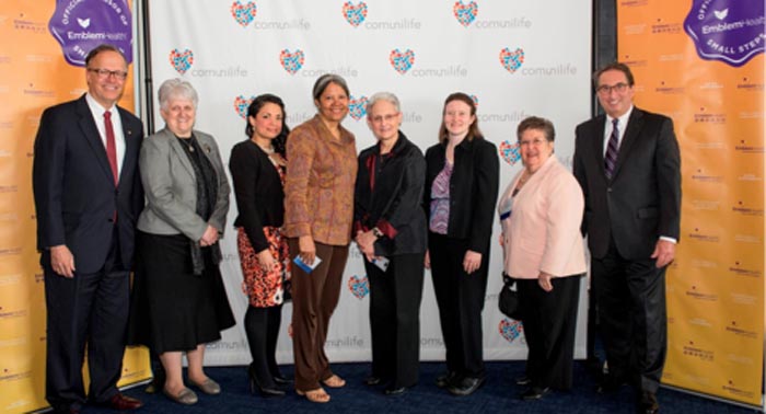 From left to right: David Mahder, Vice President of Marketing & Communications, EmblemHealth; Dr. Ann Marie T. Sullivan, New York State Commissioner, Office of Mental Health; Debralee Santos, Editor, The Manhattan Times and The Bronx Free Press; Dr. Angela Diaz, Director of Mount Sinai Adolescent Health Center, Mount Sinai Hospital; The Honorable Lilliam Barrios-Paoli, New York City Deputy Mayor for Health and Human Services; Jennifer Humensky, PhD, Columbia University, Psychiatric Institute, New York State Center of Excellence for Cultural Competence; Dr. Rosa M. Gil, DSW, President and CEO, Comunilife; Russell C. Petrella, PhD, Executive Vice President, Strategic Planning, EmblemHealth 