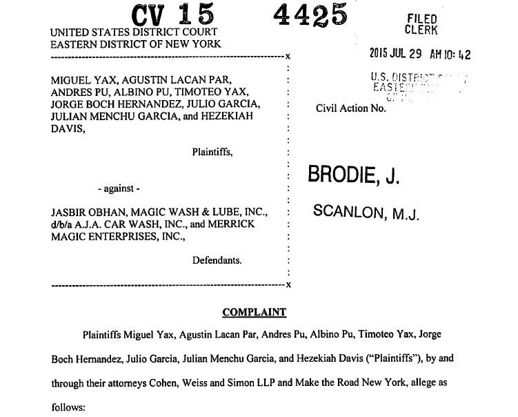 Copy of the first page of the law suit. 