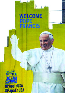 Mural del Papa Francisco en el centro de Manhattan.