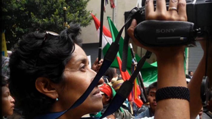 María Victoria Maldonado filmando en Nueva York.