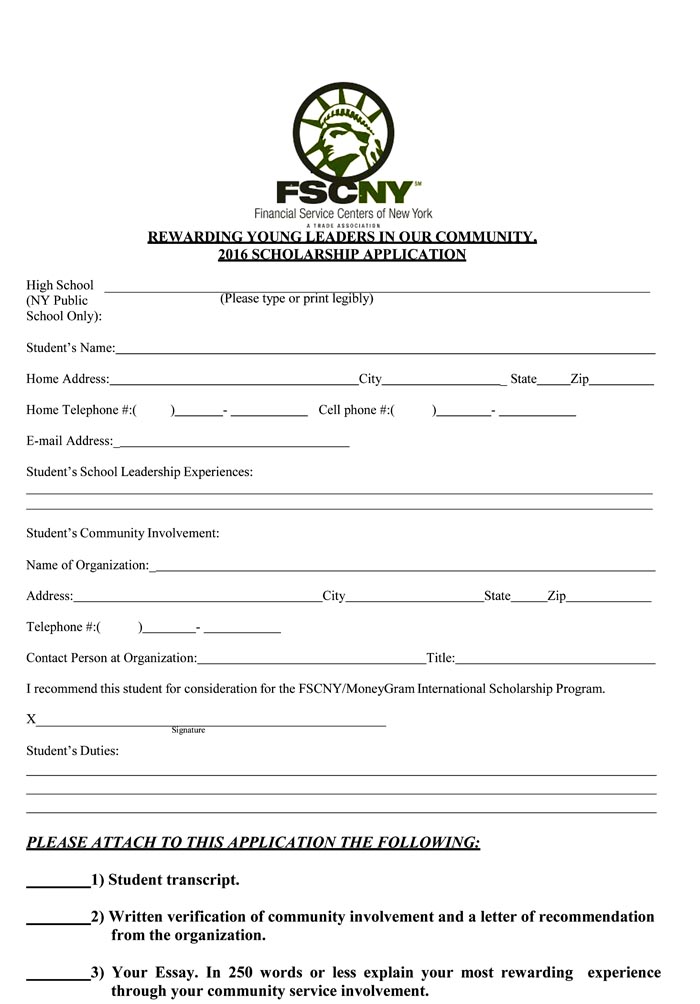 2016 FSCNY Scholarship Application-2