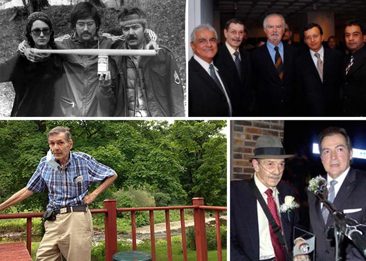 En el sentido de las manecillas del reloj, Carlos Vélez con su amigo Thom Forbes y su esposa, 