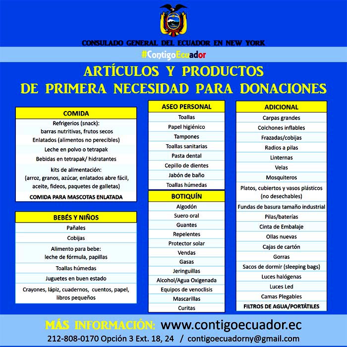 Ecuatorianos lista donativos